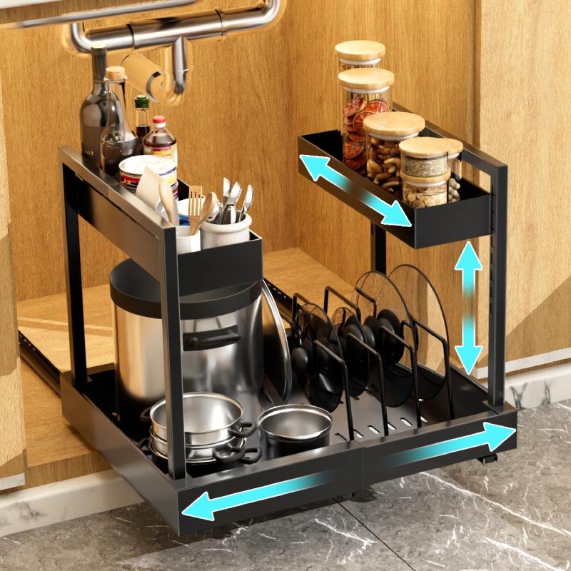 Expandable 2-tier under-sink organizer, single unit, from supplier listing